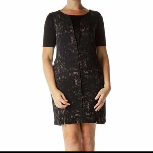Elie Tahari for Design Nation Splatter Print Dress with Mesh and Zipper Accents